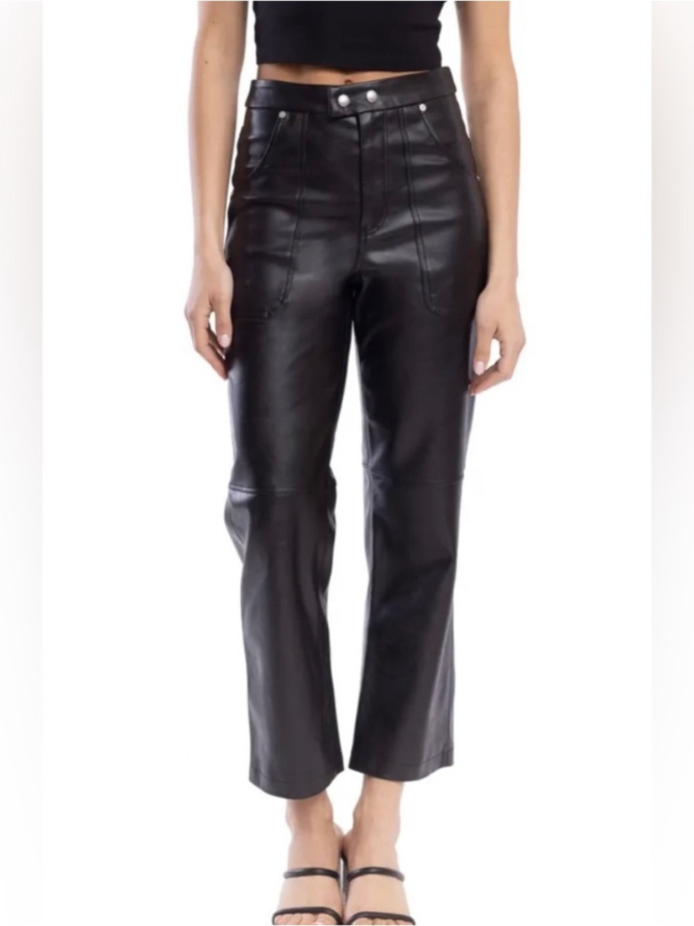 Blank NYC The Baxter Black Faux Leather Straight Leg Pants Size 24